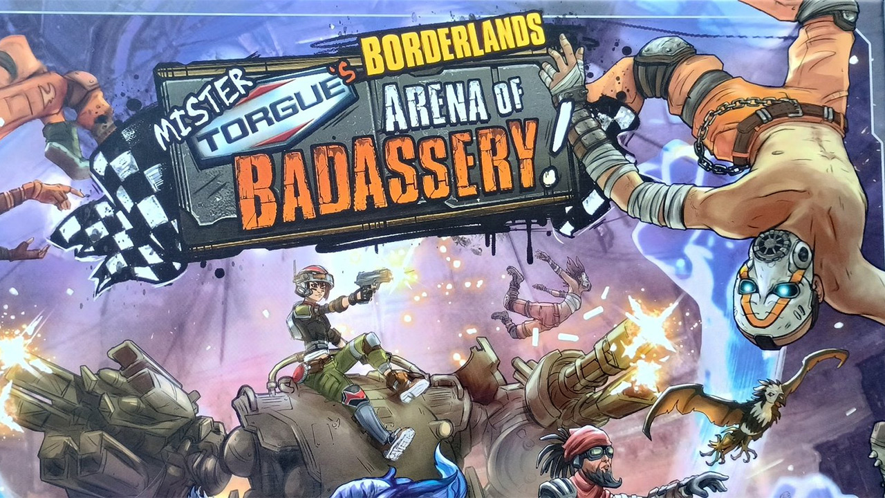 L'illustrazione sulla scatola di Borderlands: Mister Torgue's Arena of Badassery